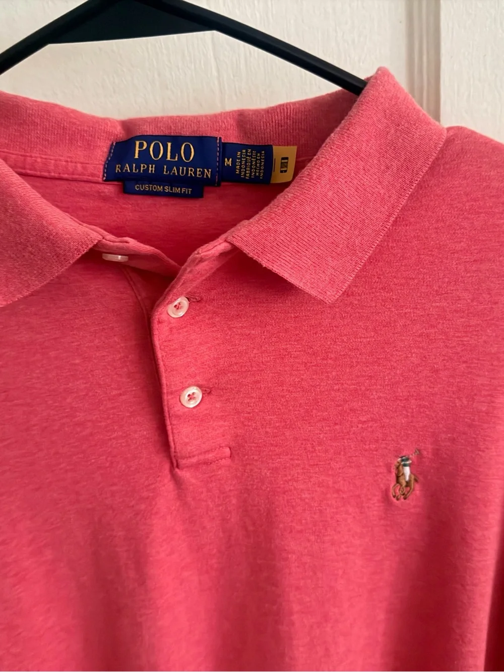 Polo Ralph Lauren Men's M Custom Slim Fit Coral Salmon Pink Polo Pony Shirt